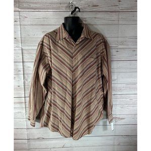 Brooklyn Express Mens Size 2XL Brown Orange Striped Shirt Button Up Flip Cuffs